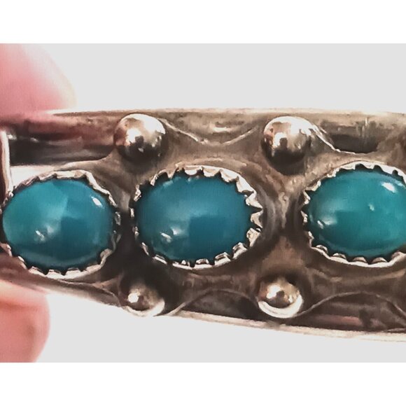 Native American Sterling Turquoise Cuff Bracelet Vintage (1206) - Picture 7 of 9